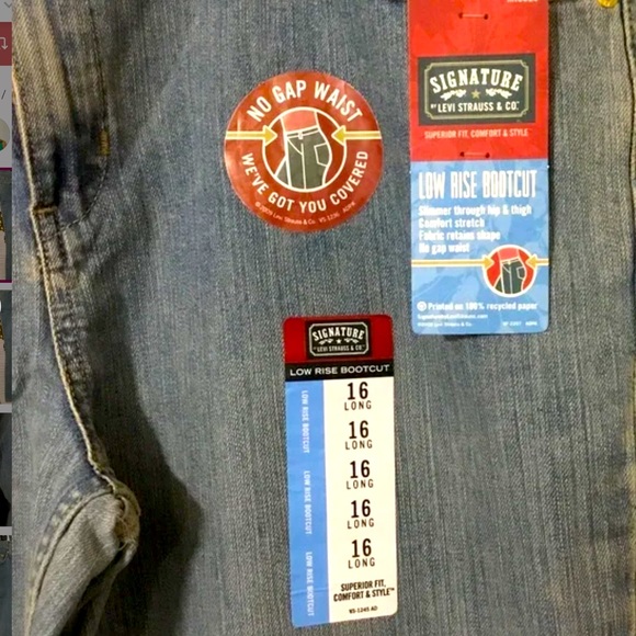 SIGNATURE BY LEVI STRAUSS & CO PANTS BLUE JEAN LOW RISE BOOTCUT 16 LONG NWT - Picture 3 of 8